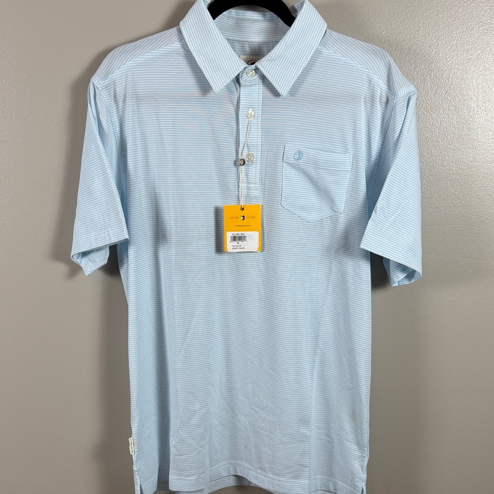Duck Head Light Blue Striped Polo with Chest Pocket